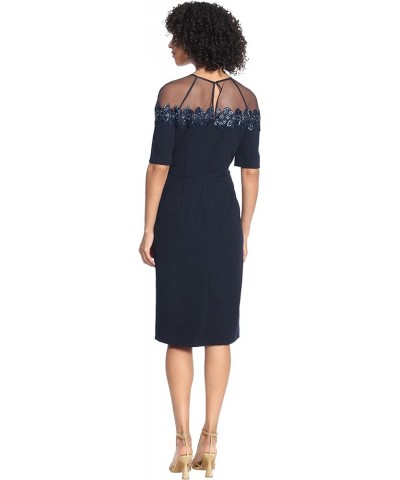 Women's Mesh Yoke Pencil Skirt Dress with Applique Trim Twilight Navy $27.08 Dresses