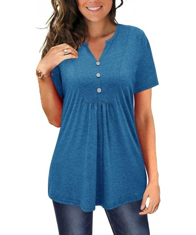 Women's Long Sleeve Button Down Tunic Tops Henley V Neck Casual Swing Shirts Blouse A-blue-902 $12.23 Tops