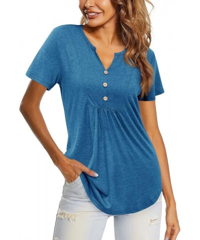 Women's Long Sleeve Button Down Tunic Tops Henley V Neck Casual Swing Shirts Blouse A-blue-902 $12.23 Tops