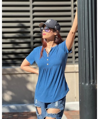 Women's Long Sleeve Button Down Tunic Tops Henley V Neck Casual Swing Shirts Blouse A-blue-902 $12.23 Tops