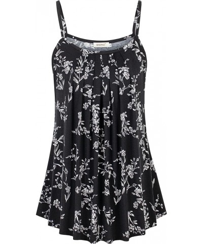 Women Loose Casual Summer Pleated Flowy Sleeveless Camisole Tank Tops Black White Floral $10.63 Tanks