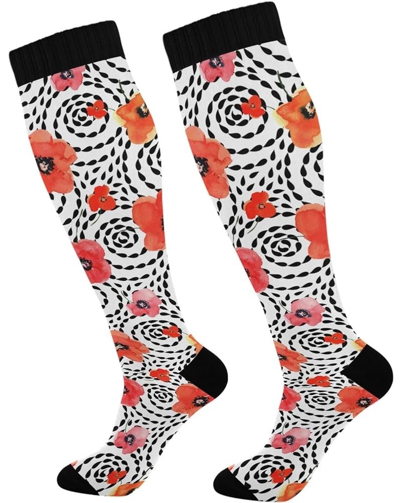 Blue Floral Dark Compression Socks for Women & Men Circulation Long Socks for Running Cycling Athletic Nurse Poppies Floral B...