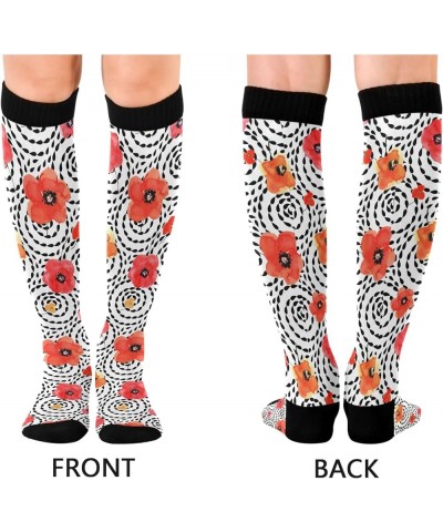 Blue Floral Dark Compression Socks for Women & Men Circulation Long Socks for Running Cycling Athletic Nurse Poppies Floral B...