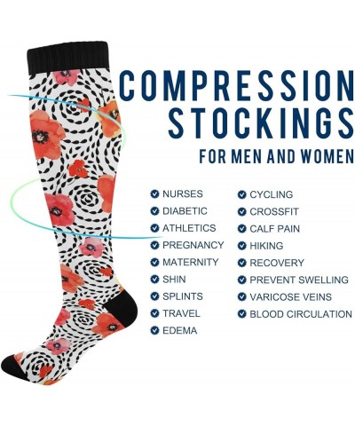 Blue Floral Dark Compression Socks for Women & Men Circulation Long Socks for Running Cycling Athletic Nurse Poppies Floral B...