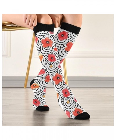 Blue Floral Dark Compression Socks for Women & Men Circulation Long Socks for Running Cycling Athletic Nurse Poppies Floral B...