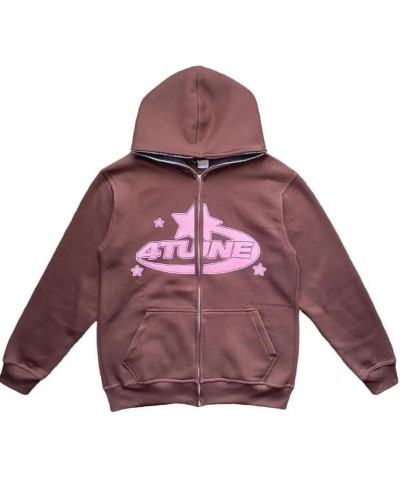 Y2k Women Men Letter Graphic Hoodies Aesthetics Casual Zip Up Oversized Pullover Sweatshirt Harajuku Jacket B-brown $14.27 Ho...