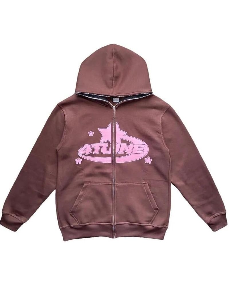 Y2k Women Men Letter Graphic Hoodies Aesthetics Casual Zip Up Oversized Pullover Sweatshirt Harajuku Jacket B-brown $14.27 Ho...