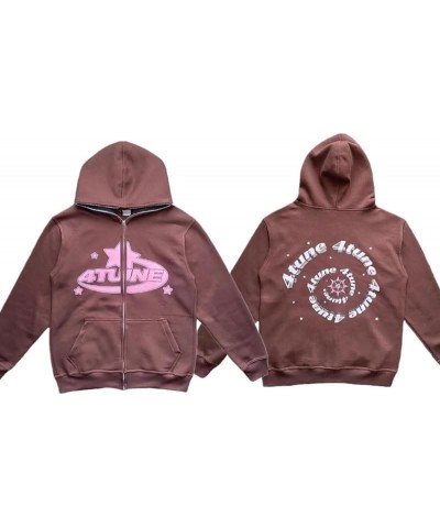 Y2k Women Men Letter Graphic Hoodies Aesthetics Casual Zip Up Oversized Pullover Sweatshirt Harajuku Jacket B-brown $14.27 Ho...