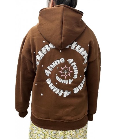 Y2k Women Men Letter Graphic Hoodies Aesthetics Casual Zip Up Oversized Pullover Sweatshirt Harajuku Jacket B-brown $14.27 Ho...