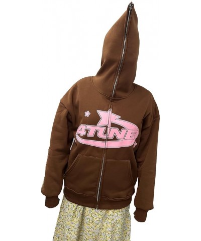 Y2k Women Men Letter Graphic Hoodies Aesthetics Casual Zip Up Oversized Pullover Sweatshirt Harajuku Jacket B-brown $14.27 Ho...