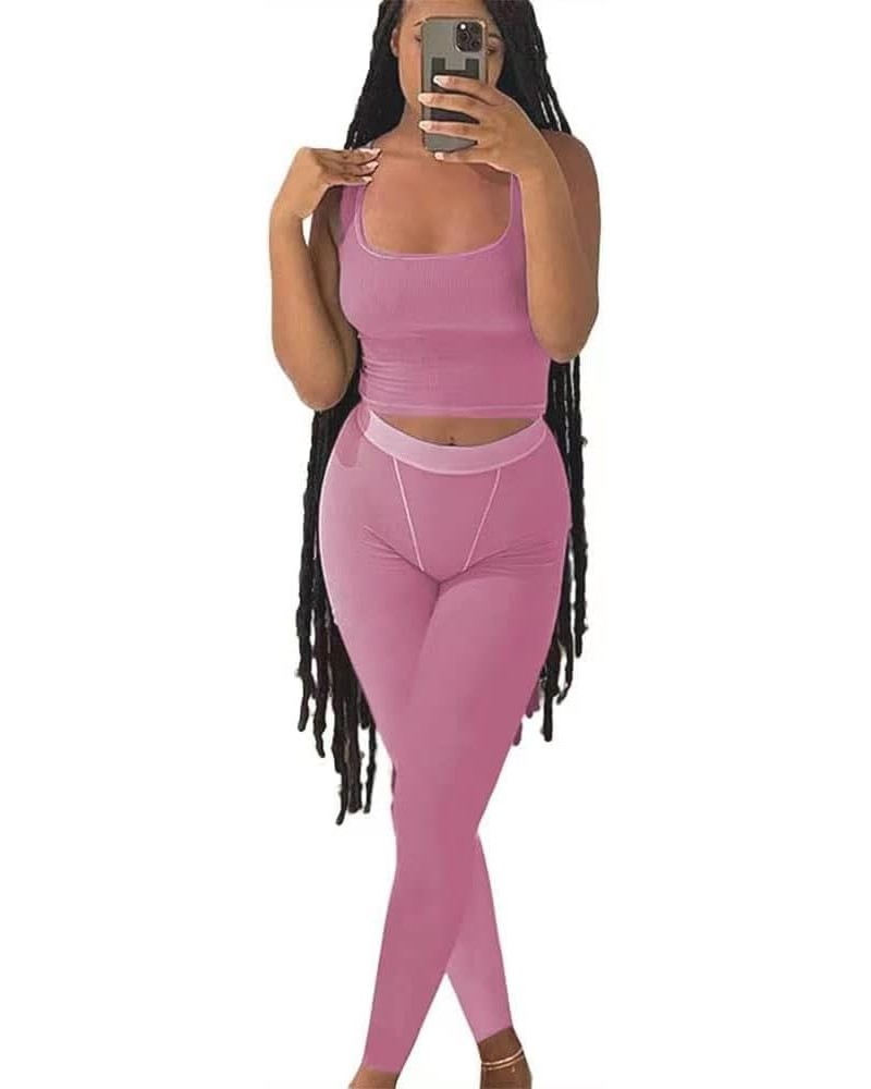 Casual Versatile Two-Piece Women's High-Waisted Leggings Set Pink $12.50 Activewear