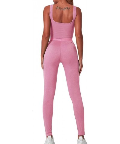 Casual Versatile Two-Piece Women's High-Waisted Leggings Set Pink $12.50 Activewear