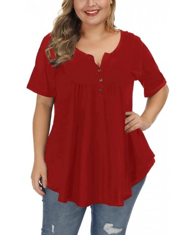 Women's Plus Size Tunic Tops Summer Short Sleeve V Neck Blouses Ruffle Flowy Button Up T Shirts Solid Red $17.92 Tops