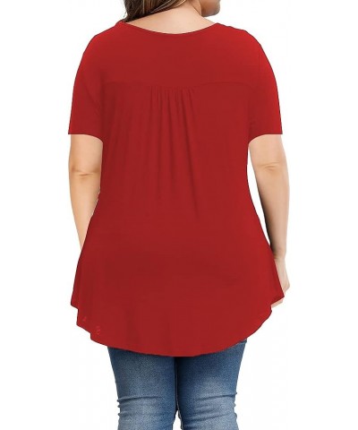 Women's Plus Size Tunic Tops Summer Short Sleeve V Neck Blouses Ruffle Flowy Button Up T Shirts Solid Red $17.92 Tops