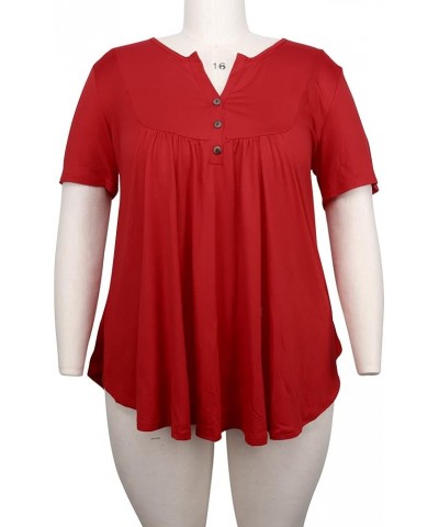 Women's Plus Size Tunic Tops Summer Short Sleeve V Neck Blouses Ruffle Flowy Button Up T Shirts Solid Red $17.92 Tops