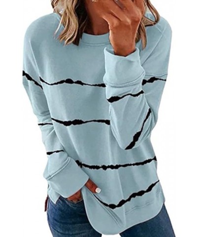 Womens Long Sleeve Shirts Plus Size Striped Casual Pullover Sweatshirts Crewneck Lightweight Fall Outfits 2023 18 Sky Blue $6...