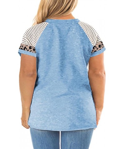 Plus Size Tops for Women Summer Raglan Color Block T Shirts Short Sleeve Loose Fit Tee Light Blue $13.95 Others