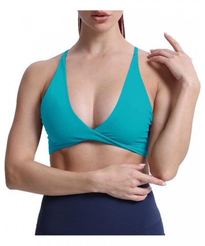 Women's Workout Sports Bras Fitness Backless Padded Sienna Low Impact Bra Yoga Crop Tank Top Cascade Blue $10.64 Lingerie