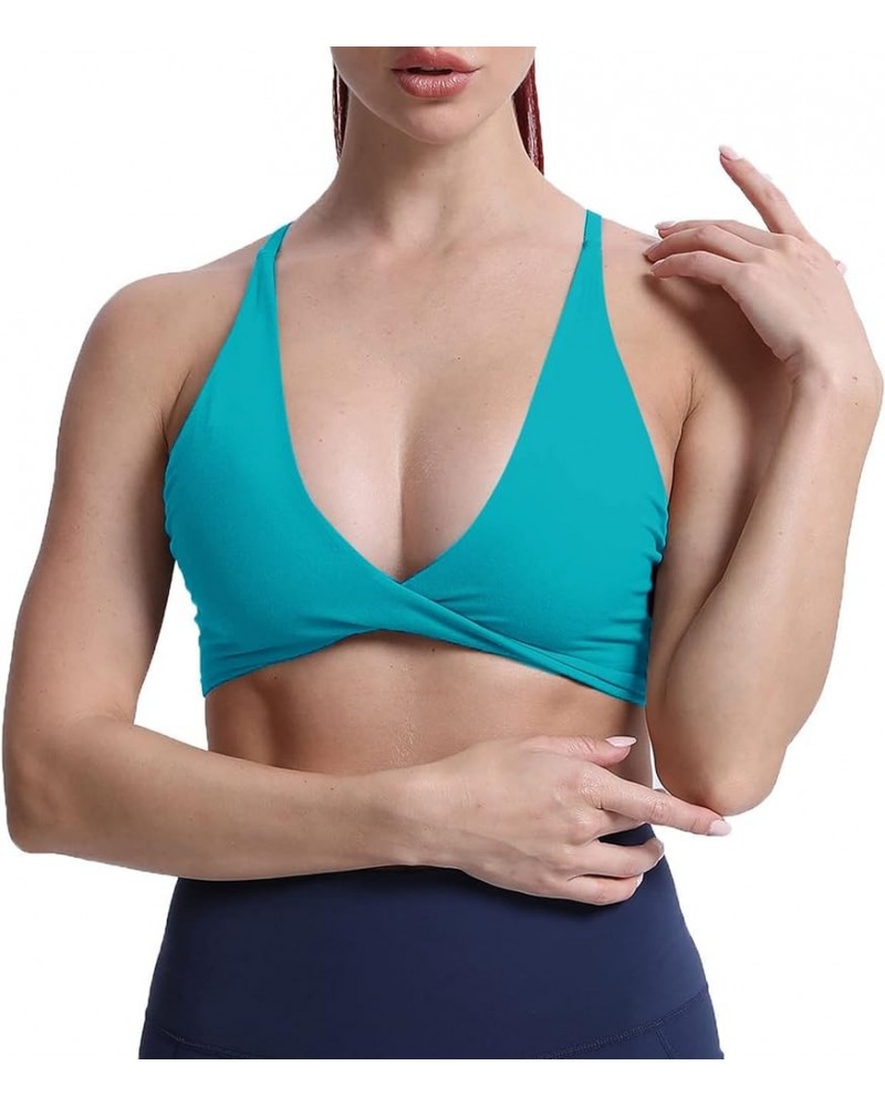 Women's Workout Sports Bras Fitness Backless Padded Sienna Low Impact Bra Yoga Crop Tank Top Cascade Blue $10.64 Lingerie