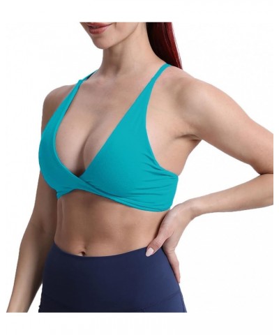 Women's Workout Sports Bras Fitness Backless Padded Sienna Low Impact Bra Yoga Crop Tank Top Cascade Blue $10.64 Lingerie