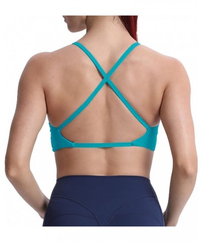 Women's Workout Sports Bras Fitness Backless Padded Sienna Low Impact Bra Yoga Crop Tank Top Cascade Blue $10.64 Lingerie