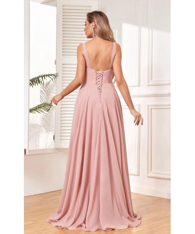 Chiffon Bridesmaid Dress for Wedding with Long Sleeve V Neck Formal Party Gown with Slit Green $35.99 Dresses