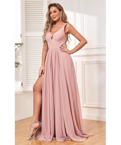 Chiffon Bridesmaid Dress for Wedding with Long Sleeve V Neck Formal Party Gown with Slit Green $35.99 Dresses