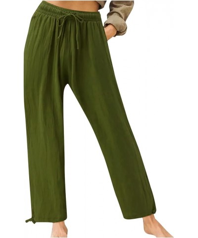 Plus Size Solid Relaxed Crinkle Pants Wide Leg Casual Summer High Waist Trousers Fashion Work Office Cropped Pant Army Green ...