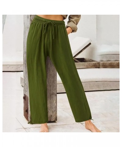 Plus Size Solid Relaxed Crinkle Pants Wide Leg Casual Summer High Waist Trousers Fashion Work Office Cropped Pant Army Green ...