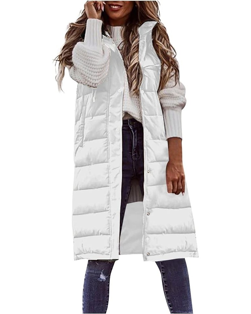 Long Vest for Women Sleeveless Women's Long Puffer Vest Winter Quilted Hooded Sleeveless Zip Up Button Long Jacket Vest 03-wh...