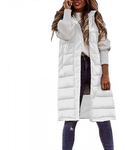 Long Vest for Women Sleeveless Women's Long Puffer Vest Winter Quilted Hooded Sleeveless Zip Up Button Long Jacket Vest 03-wh...