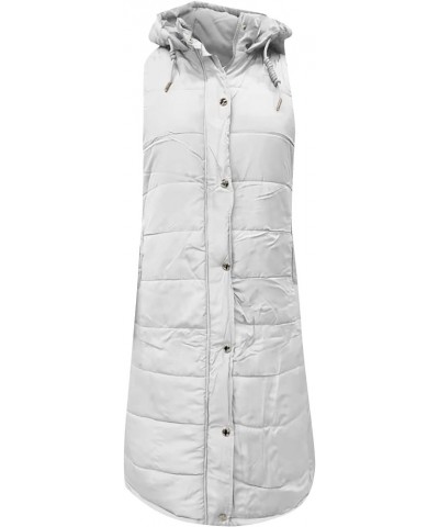 Long Vest for Women Sleeveless Women's Long Puffer Vest Winter Quilted Hooded Sleeveless Zip Up Button Long Jacket Vest 03-wh...