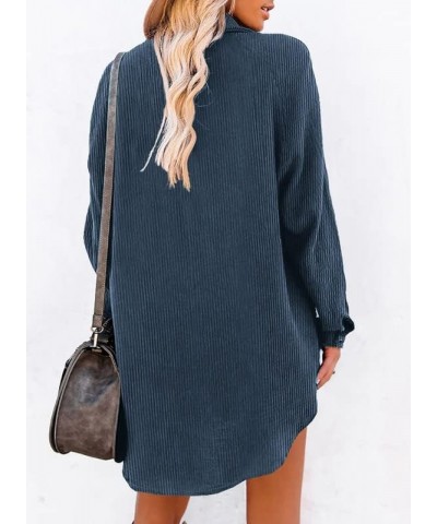 Women's Corduroy Long Sleeve Button Down Shirts Tunic Dresses with Pockets A Blue $15.25 Dresses