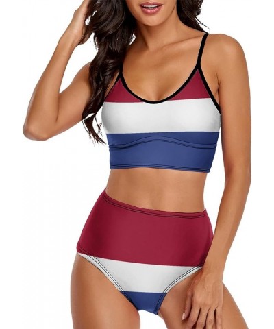 Womens 2 Piece Bikini Swimsuits Costa Rica Flag Retro Low Back Bathing Suits for Womens XL Large Style-8 $17.25 Swimsuits
