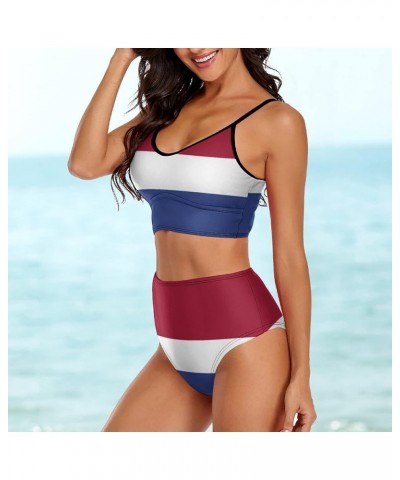 Womens 2 Piece Bikini Swimsuits Costa Rica Flag Retro Low Back Bathing Suits for Womens XL Large Style-8 $17.25 Swimsuits