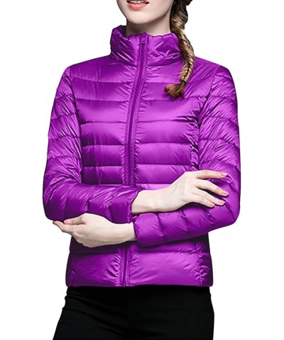 Womens Puffer Jacket with Hood Lightweight Packable Insulated Down Coat Waterproof Windproof Outdoor Rain Jackets A4-purple $...