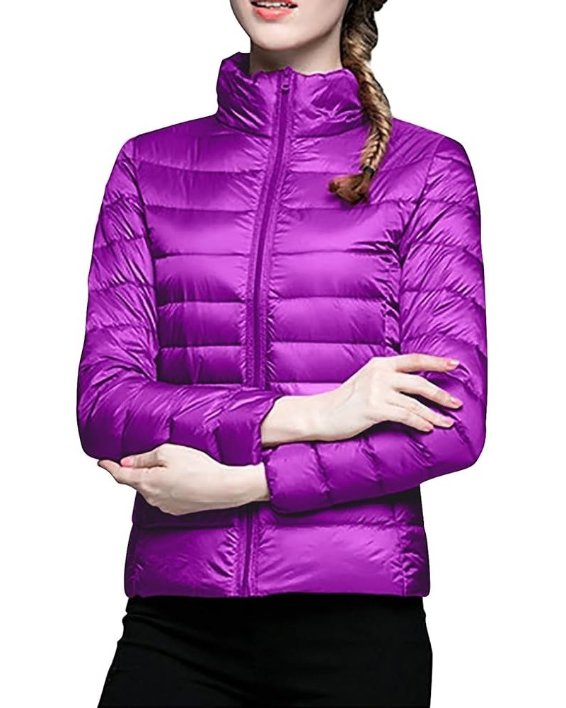 Womens Puffer Jacket with Hood Lightweight Packable Insulated Down Coat Waterproof Windproof Outdoor Rain Jackets A4-purple $...