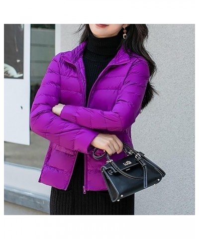 Womens Puffer Jacket with Hood Lightweight Packable Insulated Down Coat Waterproof Windproof Outdoor Rain Jackets A4-purple $...