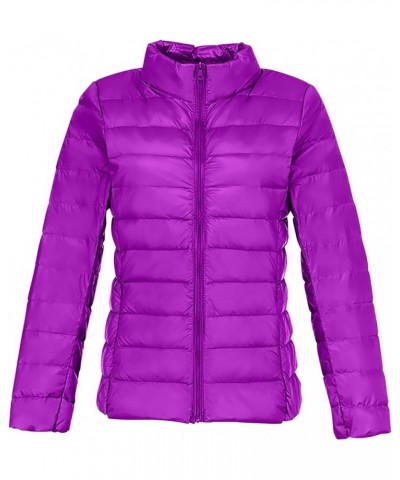 Womens Puffer Jacket with Hood Lightweight Packable Insulated Down Coat Waterproof Windproof Outdoor Rain Jackets A4-purple $...