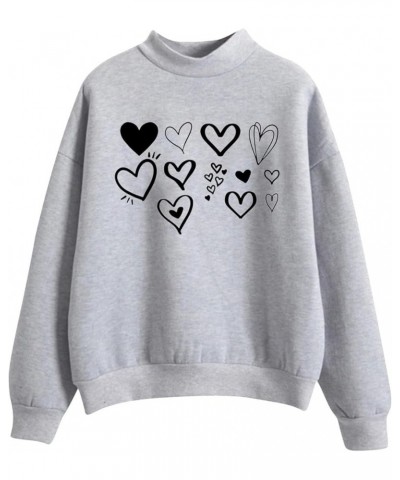 Heart Print Sweatshirt Women,Long Sleeve Crew Neck Casual Oversized Soft Pullover Tops Shirts Love Casual Cute Tops Z2-grey $...