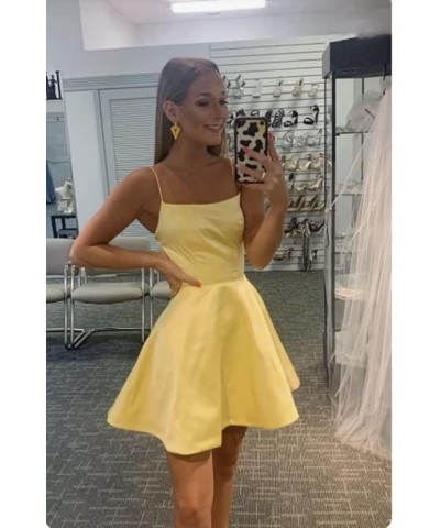 Short Homecoming Dresses Spaghetti Straps Satin A Line Short Prom Cocktail Party Gowns for Teens Mint Green $26.51 Dresses