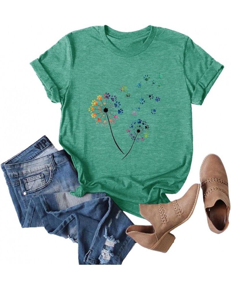 Womens Dandelion Graphic T-Shirts Teen Girls Cute Sunflower Trendy Clothes Casual Tee Tops 01 Cyan $14.29 T-Shirts