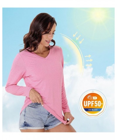 Women's Long Sleeve Shirt V Neck SPF Shirts UPF 50+ Quick Dry T-Shirt Athletic Workout Hiking Tee Shirts Rashguard Pink $13.7...