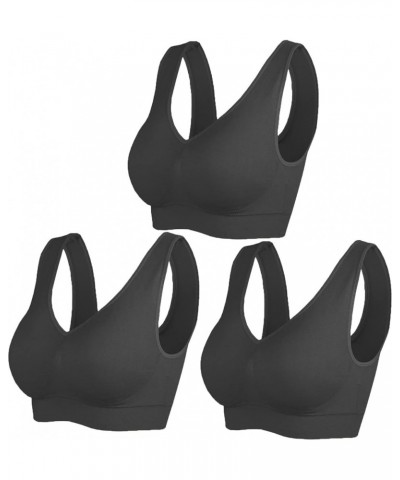 3 Pack Women's Ultimate Comfy Medium Support Seamless Wireless Sports Bra with Removable Pads Ptbx-bbb $23.09 Lingerie