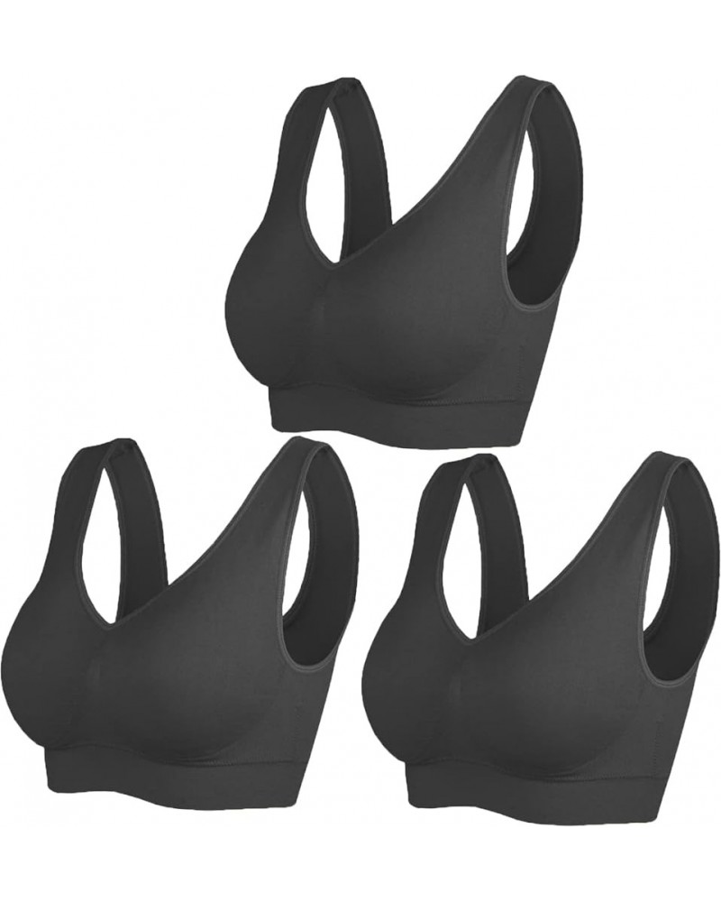 3 Pack Women's Ultimate Comfy Medium Support Seamless Wireless Sports Bra with Removable Pads Ptbx-bbb $23.09 Lingerie