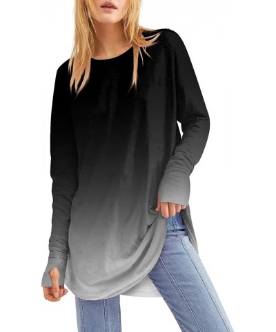 Spring Long Sleeve Tops for Women Crew Neck Basic Solid Color T-Shirts Blouse Tunic Tops with Thumb Holes 08-black $11.39 Tops