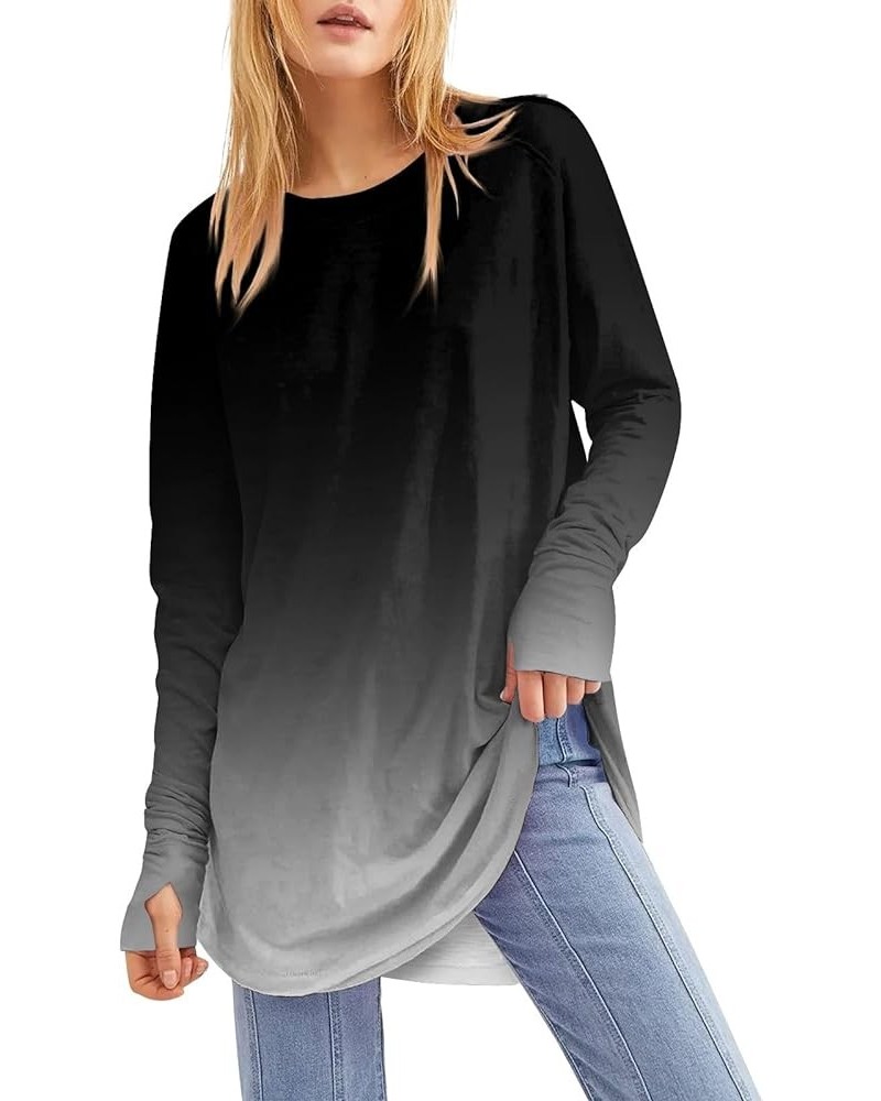 Spring Long Sleeve Tops for Women Crew Neck Basic Solid Color T-Shirts Blouse Tunic Tops with Thumb Holes 08-black $11.39 Tops