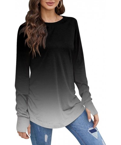 Spring Long Sleeve Tops for Women Crew Neck Basic Solid Color T-Shirts Blouse Tunic Tops with Thumb Holes 08-black $11.39 Tops