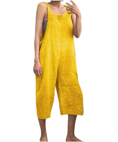 Linen Rompers for Women Dressy Strap Floral Summer Casual Printed Loose Fit Fashion Lounge Jumpsuits Overalls D-yellow $12.00...