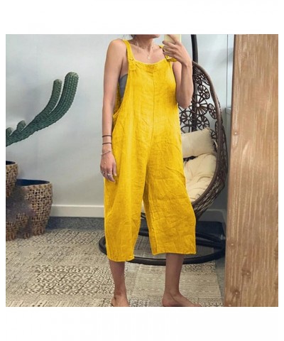 Linen Rompers for Women Dressy Strap Floral Summer Casual Printed Loose Fit Fashion Lounge Jumpsuits Overalls D-yellow $12.00...